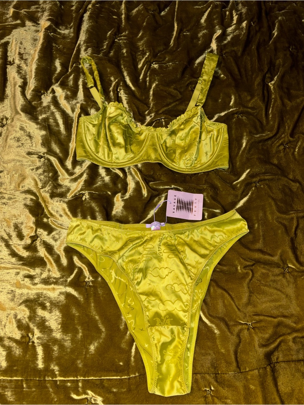 Savage X Fentyi Satin Underwire Bra & High-Cut panty set.